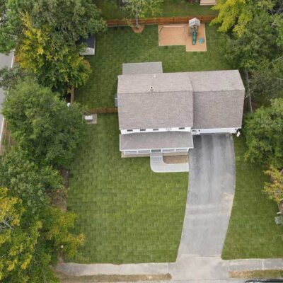 Aerial view of lawn installation and maintenance by Willie C. & Sons Landscaping.
